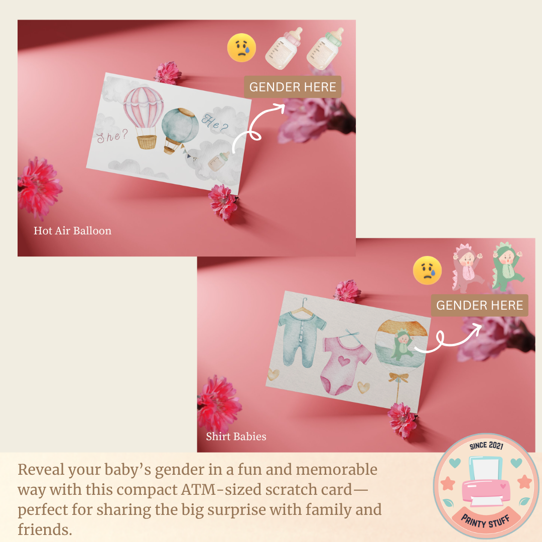 ATM Size Scratch Card Gender Reveal (10pcs Set) – Guess & Scratch Surprise | Part 1