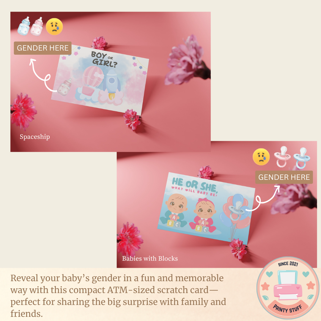 ATM Size Scratch Card Gender Reveal (10pcs Set) – Guess & Scratch Surprise | Part 1