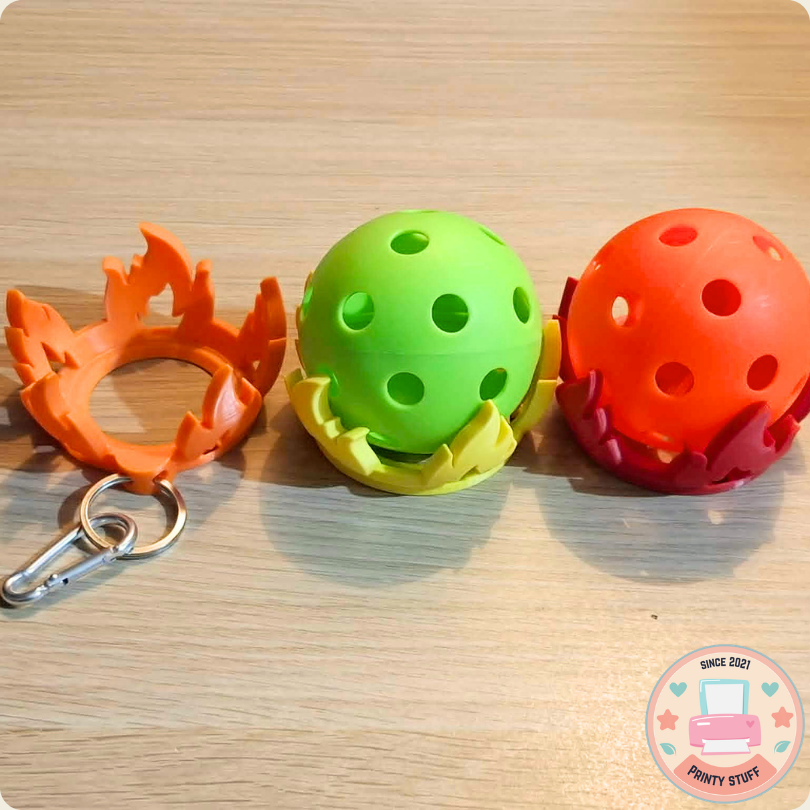 Pickleball Ball Holder Keychain Flame Design with Keychain