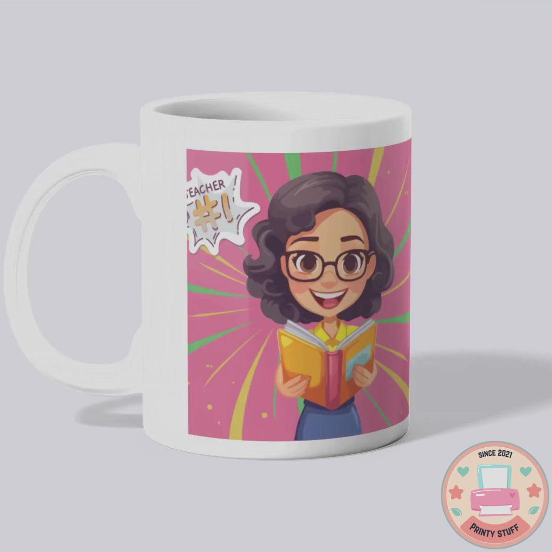 "#1 Teacher - Happy Teacher's Day" Cartoon Coffee Mug