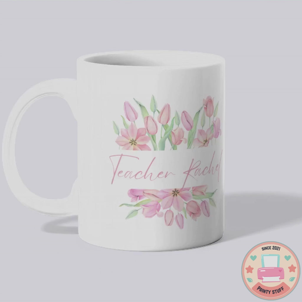 Pink Tulip Floral "Happy Teacher's Day" Coffee Mug