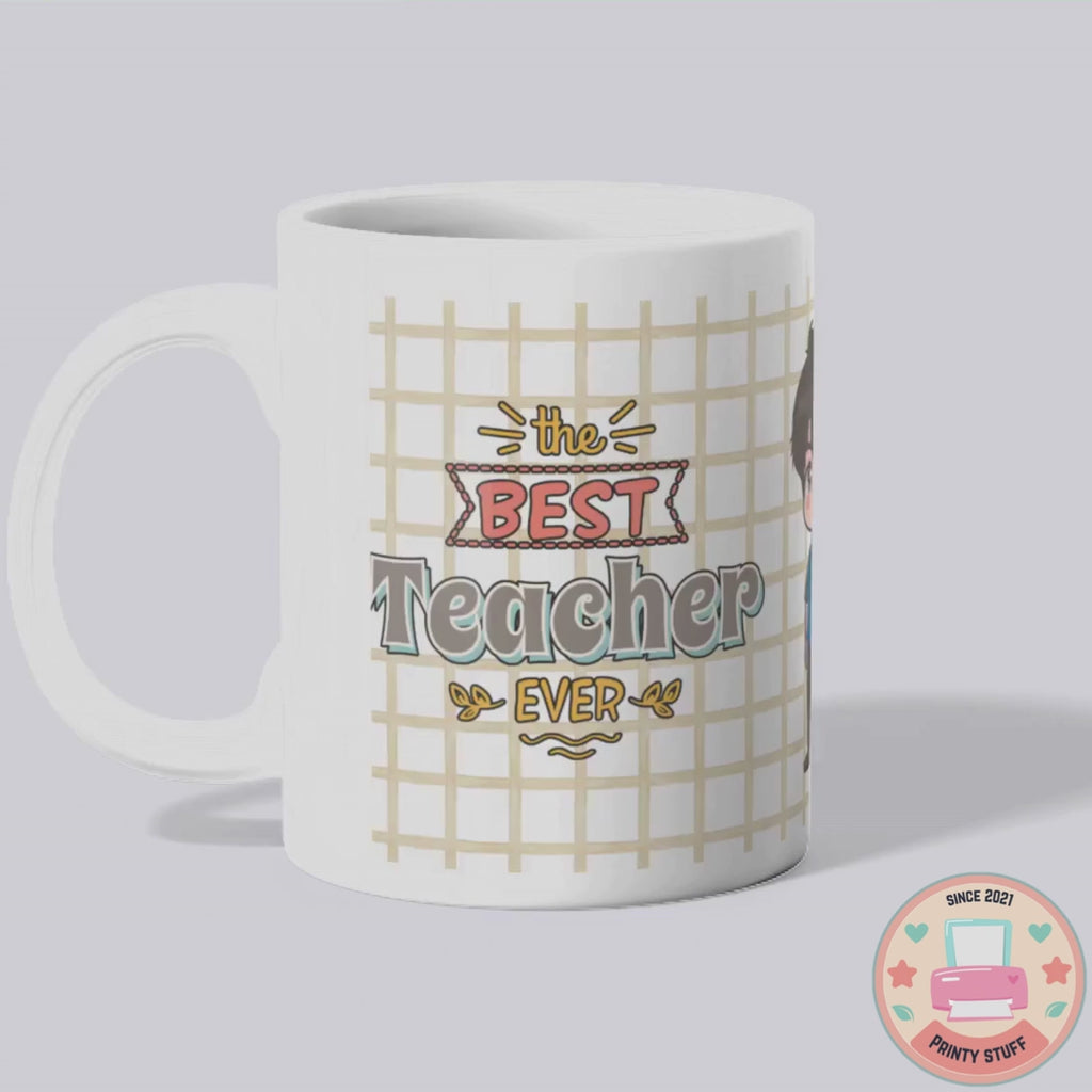 "The Best Teacher Ever - Happy Teacher's Day" Male Chibi Grid Ceramic Coffee Mug