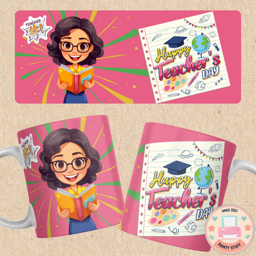 "#1 Teacher - Happy Teacher's Day" Cartoon Coffee Mug