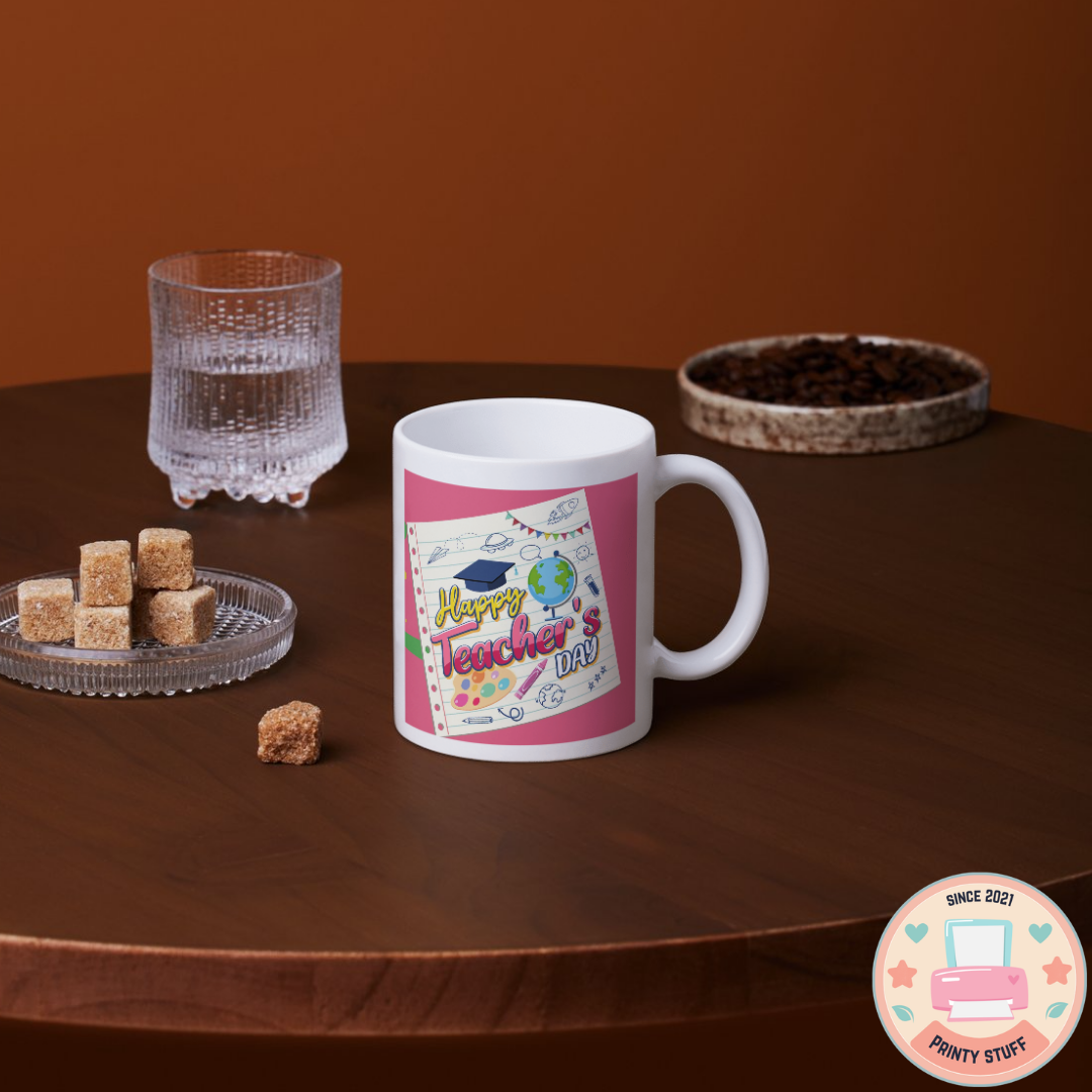 "#1 Teacher - Happy Teacher's Day" Cartoon Coffee Mug