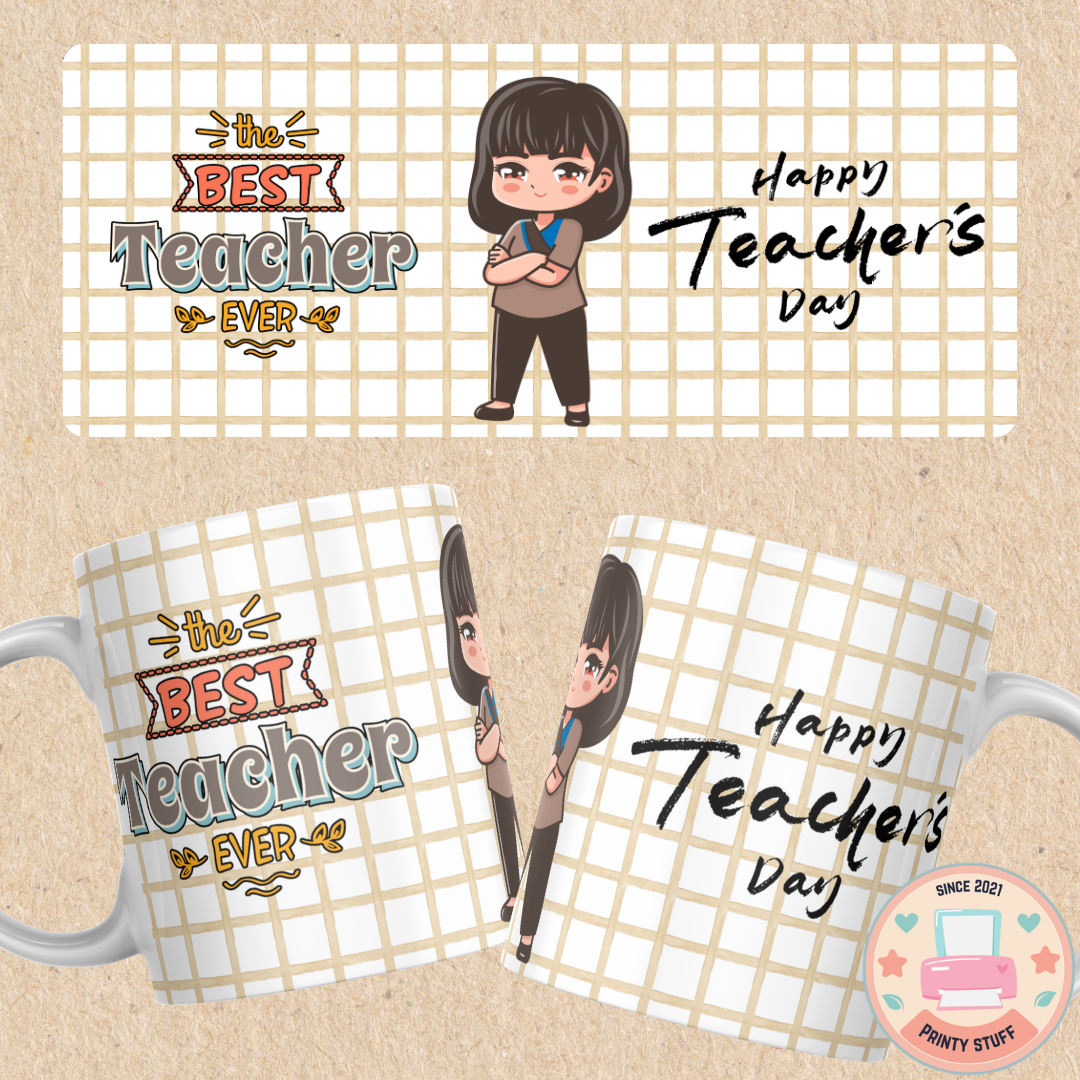 "The Best Teacher Ever - Happy Teacher's Day" Female Chibi Grid Coffee Mug