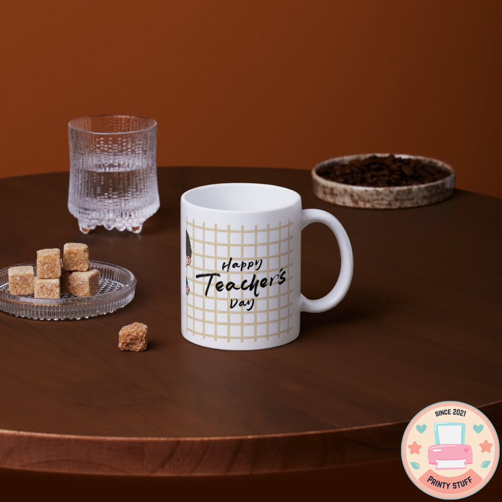 "The Best Teacher Ever - Happy Teacher's Day" Male Chibi Grid Ceramic Coffee Mug