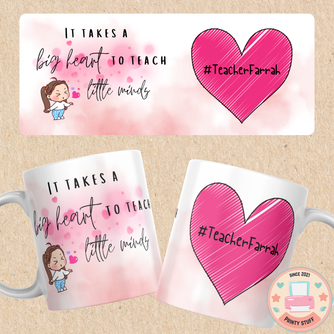"Big Heart Little Minds" Pink Heart Coffee Mug