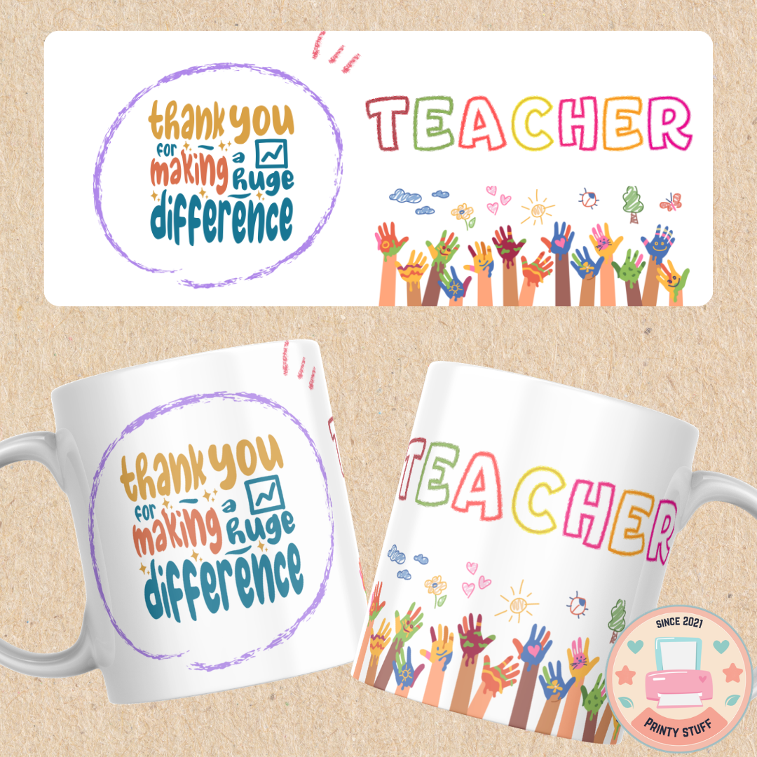 "Thank You For Making A Huge Difference" Handprint Teacher Coffee Mug