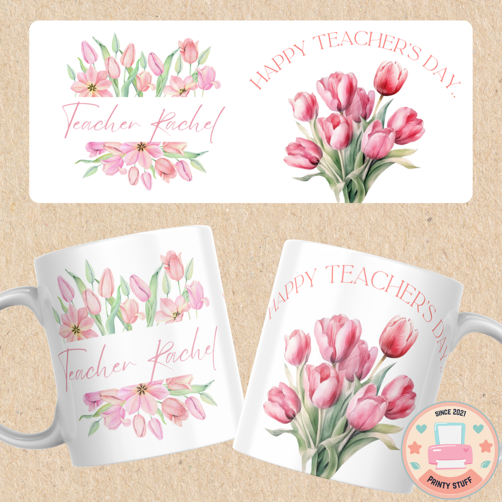 Pink Tulip Floral "Happy Teacher's Day" Coffee Mug