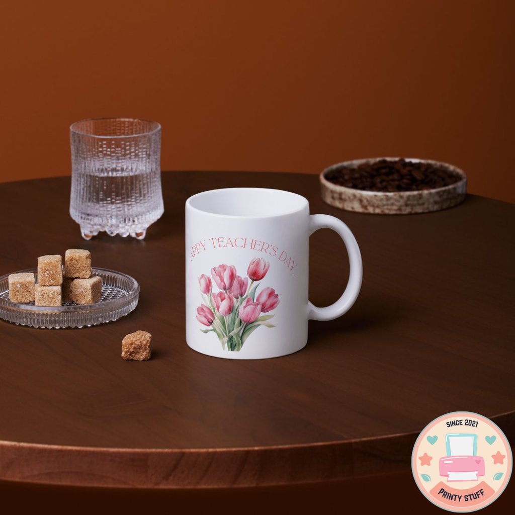 Pink Tulip Floral "Happy Teacher's Day" Coffee Mug